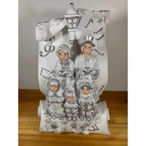 Vintage White Music Box Christmas Carolers Scroll Sheet Paper Sparkle